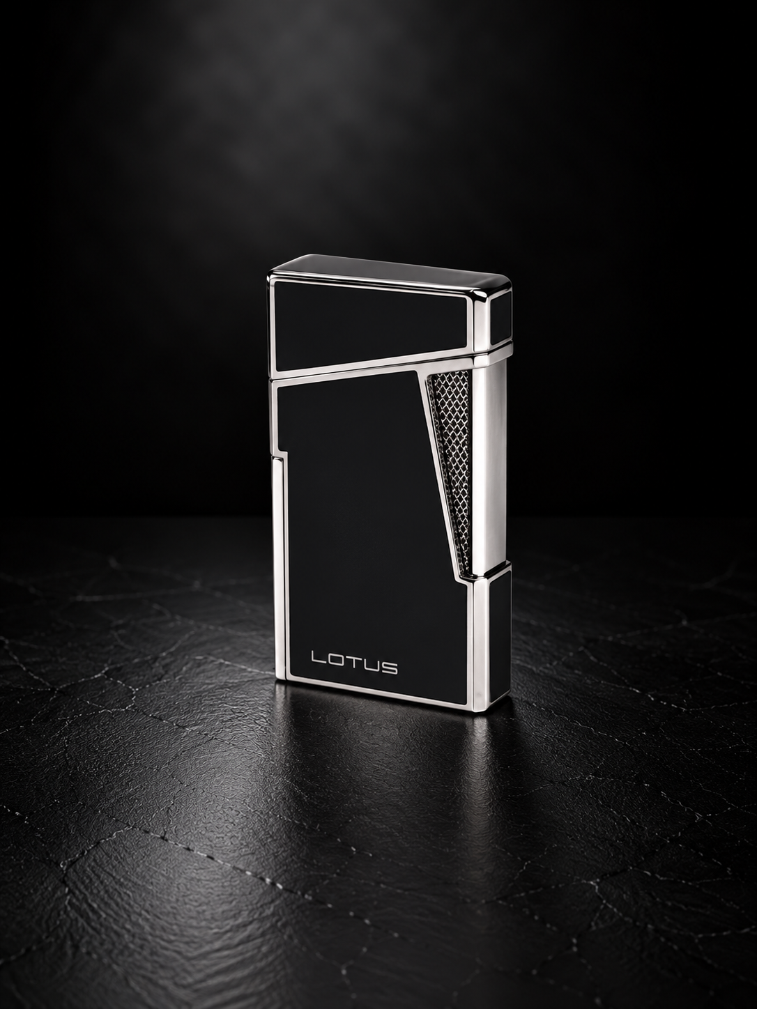 Apollo - Lotus Dual Flame Lighter with Punch - Black & Polished Chrome