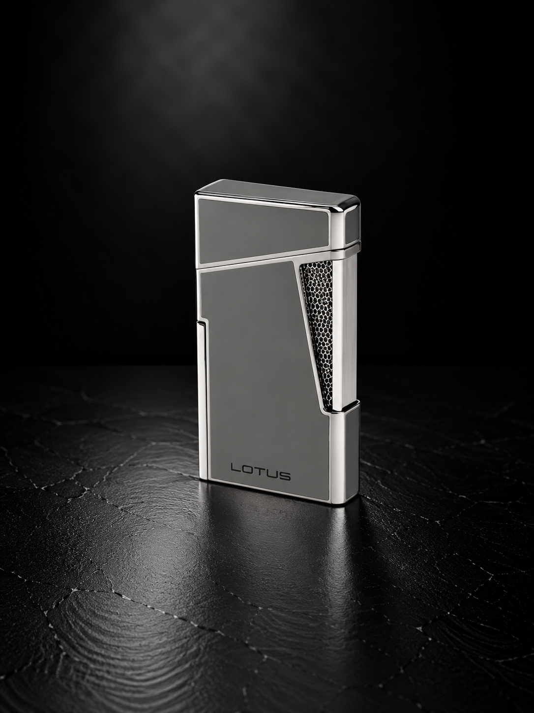 Apollo - Lotus Dual Flame Lighter with Punch - Black & Polished Chrome