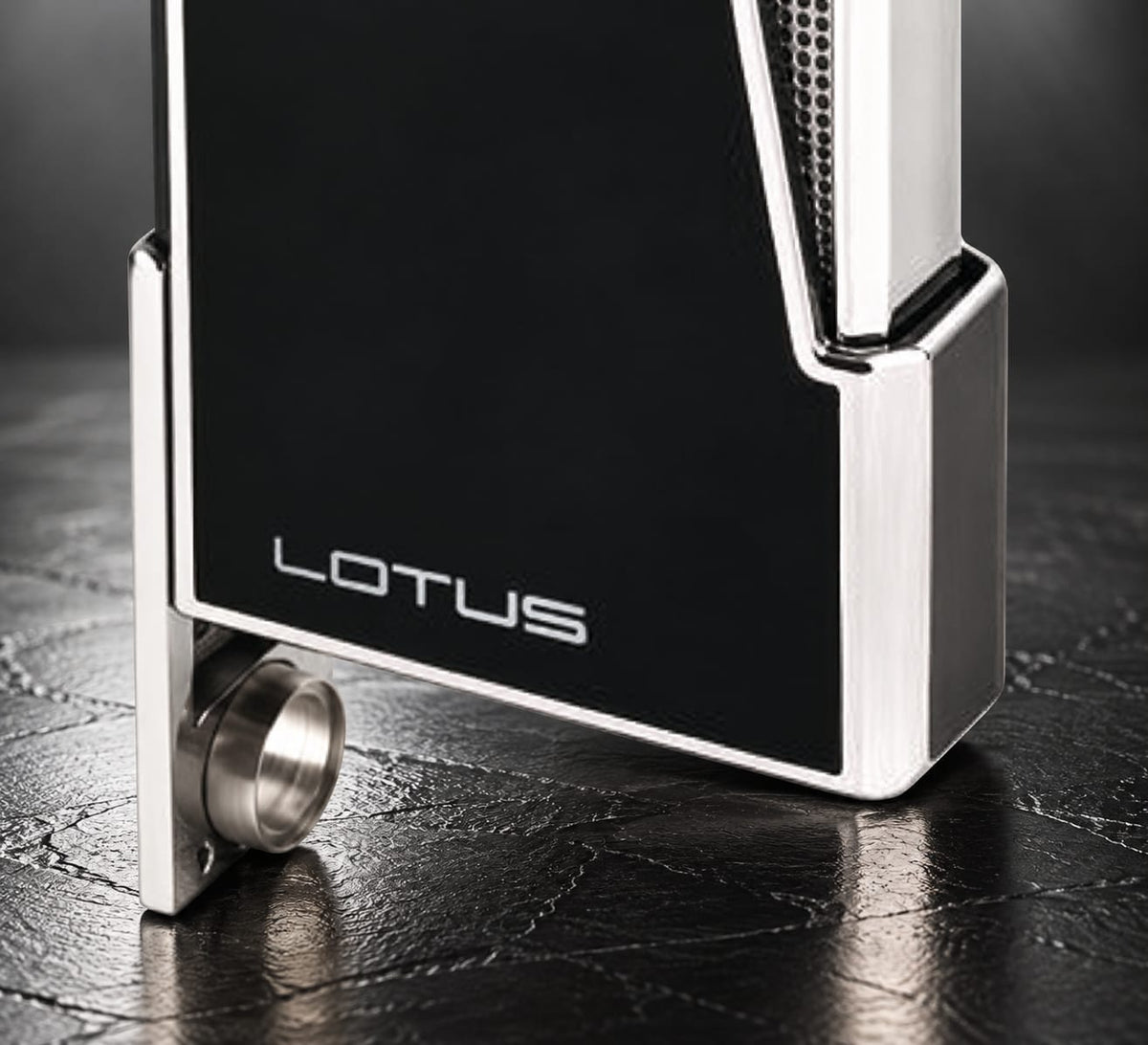 Lotus Apollo Dual Flame Lighter with Punch - Black & Polished Chrome